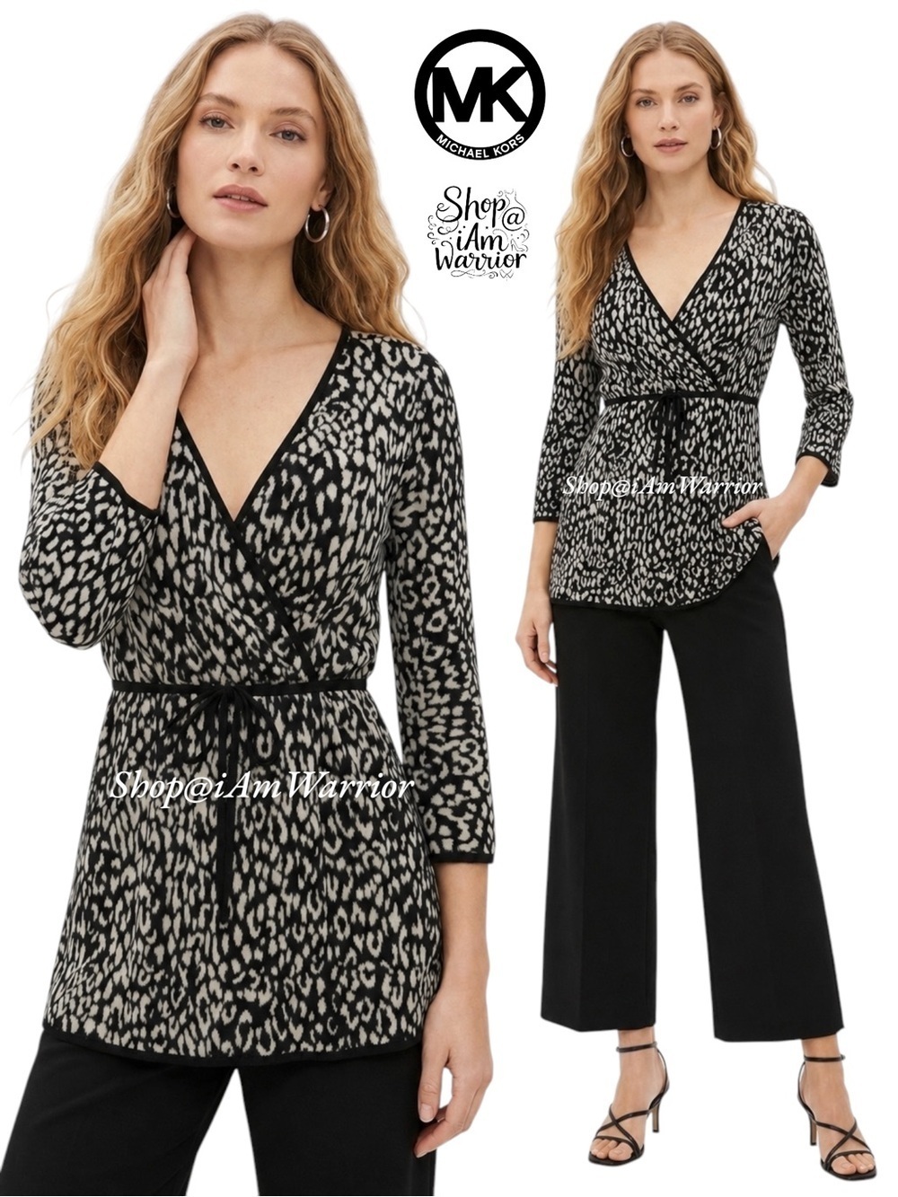 Michael Kors animal print surplice cotton sweater top *shop@iamwarrior